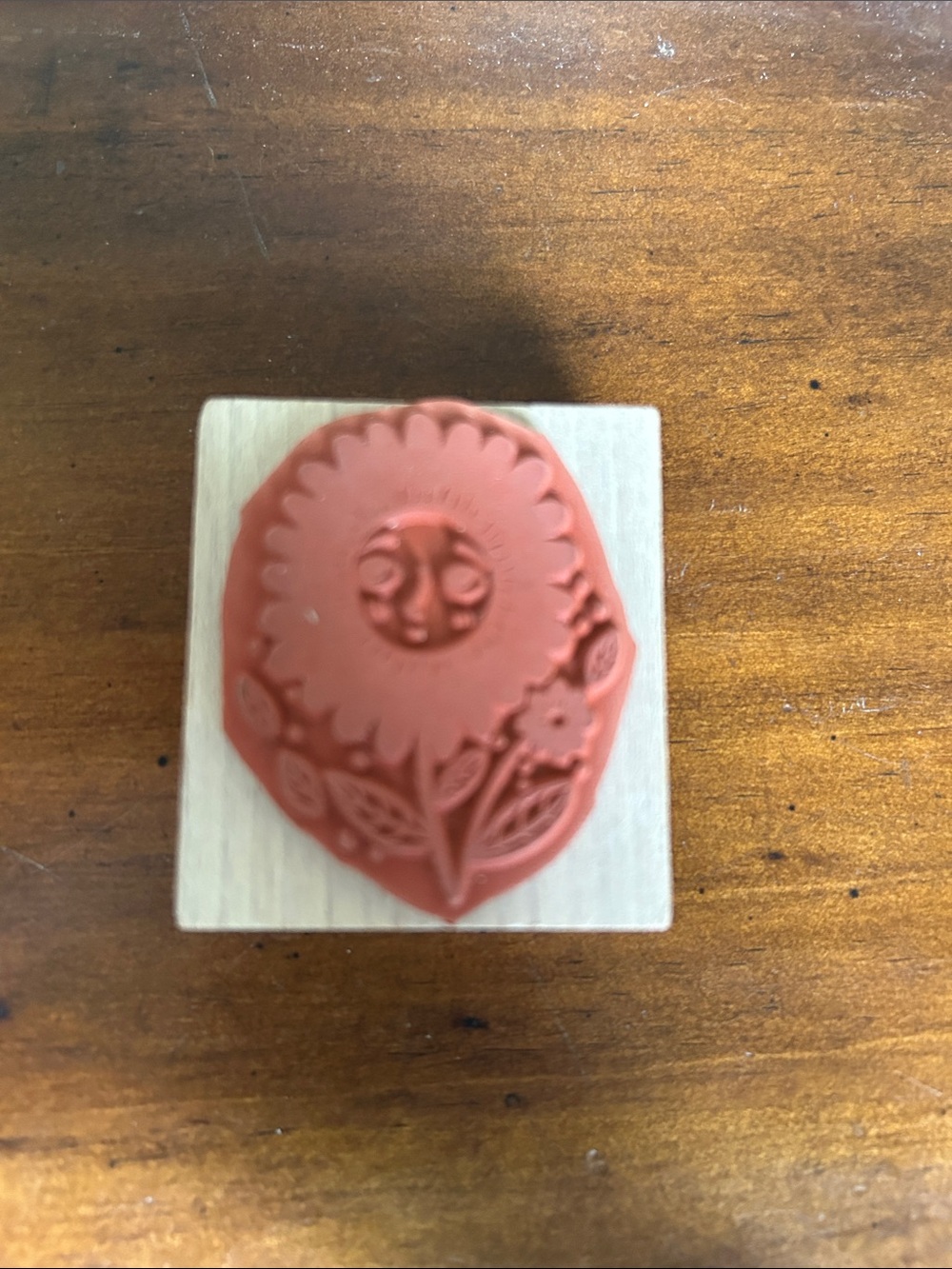 Nikdotti Wooden Sunflower Rubber Stamp - Black Floral Face Design NEW - Picture 2 of 4